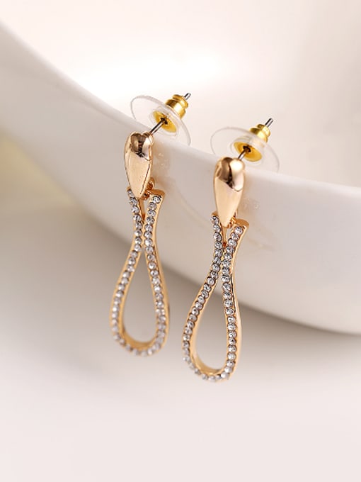 Wei Jia Champagne Gold Plated Hollow Water Drop Rhinestones Alloy Stud Earrings 1