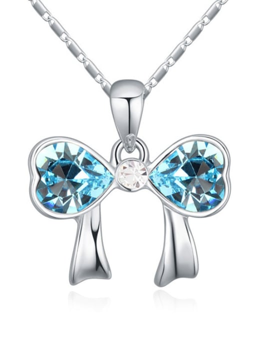 light blue Fashion Heart austrian Crystals Bowknot Pendant Alloy Necklace