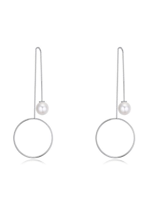 QIANZI Simple Hollow Round Imitation Pearl Alloy Line Earrings 0