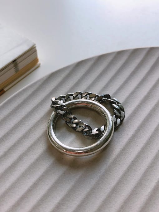 Boomer Cat 925 Sterling Silver With  Vintage Single Circle Chain Double Layer  Band Rings 3