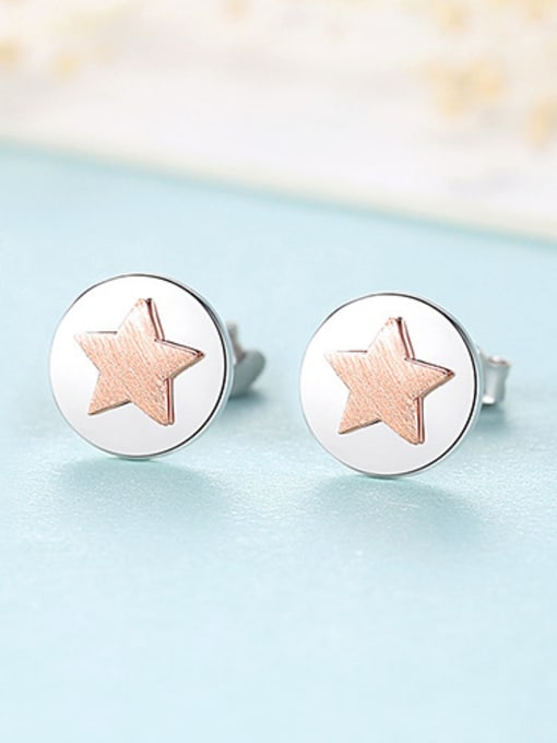 Pink 925 Sterling Silver With Two-color plating Simplistic Round  Cute stars Stud Earrings