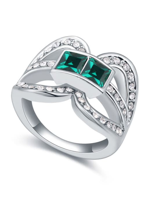 Green Simple Cubic Square austrian Crystals-covered Alloy Ring