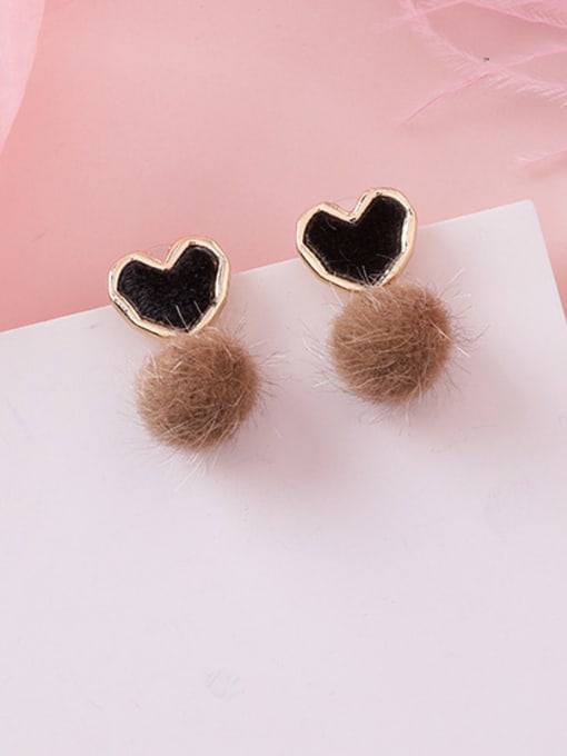 B black Alloy With Rose Gold Plated Cute Heart  Plush ball Drop Earrings