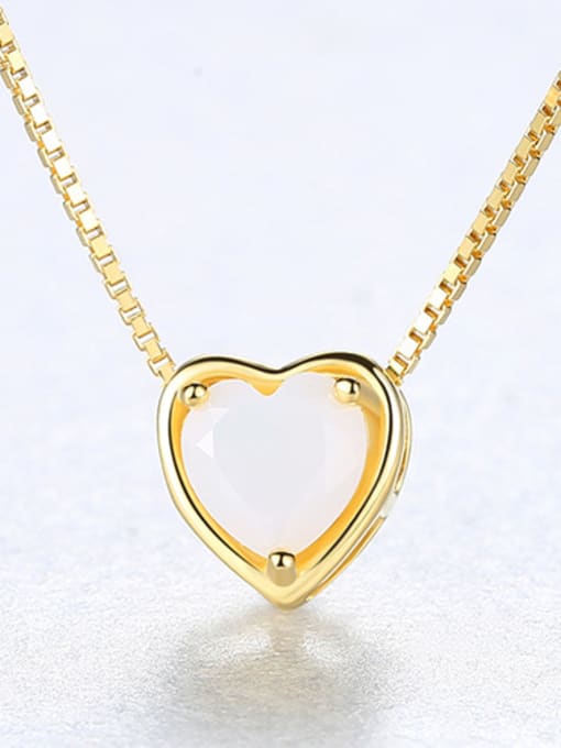 White MP-20D02 Sterling silver minimalist heart-shaped semi-precious stones necklace