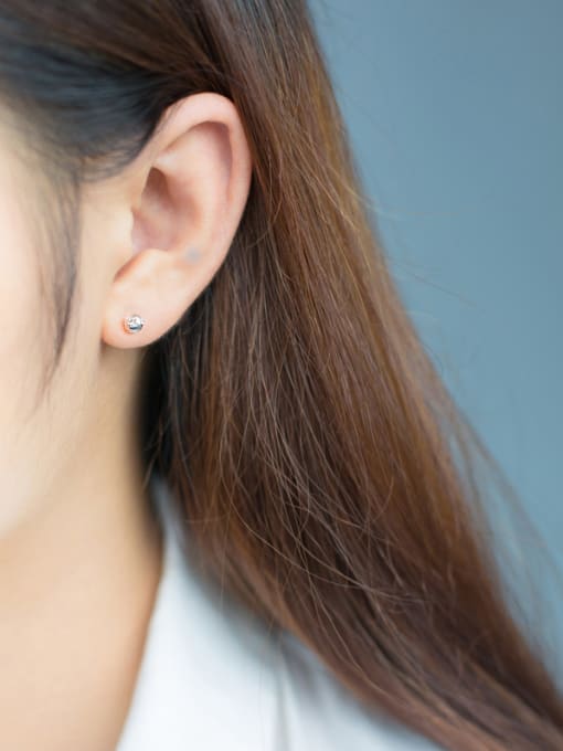 Rosh S925 Silver Pierced Ball Shaped flower stud Earring 1