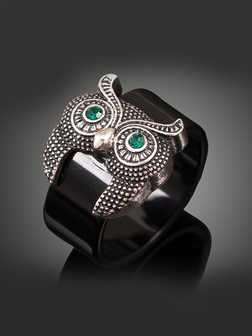 Wei Jia Personalized Owl Black Acrylic Band Alloy Ring 0