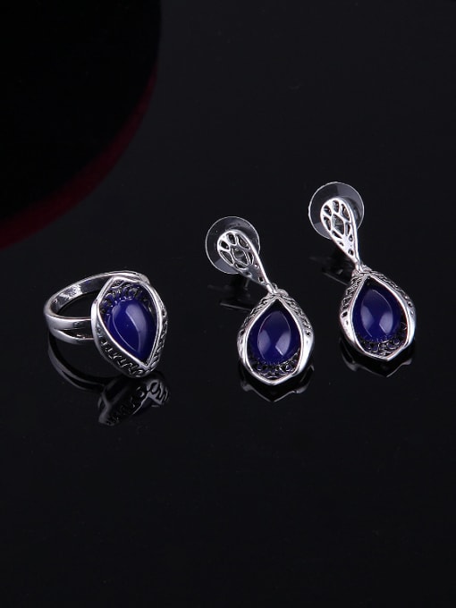 BESTIE Alloy Antique Silver Plated Vintage style Artificial Stones Water Drop shaped Three Pieces Jewelry Set 2