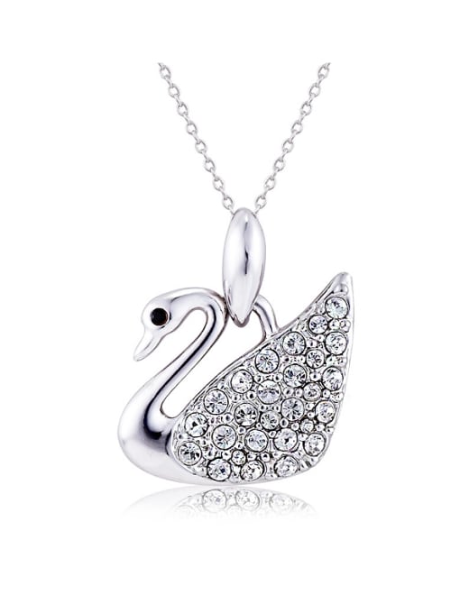 Platinum, White Austria Crystal Swan Shaped Necklace