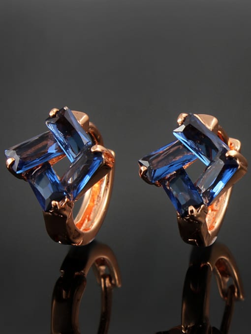 SANTIAGO Trendy 18K Rose Gold Plated Blue Square Clip Earrings 2