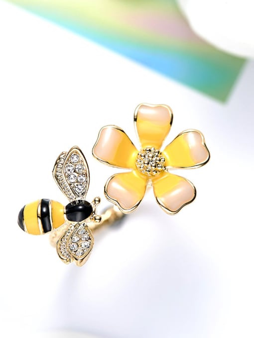 CEIDAI Personalized Little Bee Flower 925 Silver Opening Ring 2