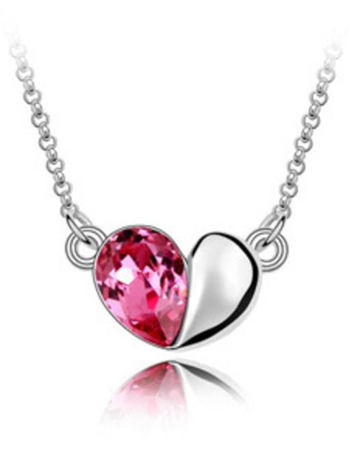 pink Simple Heart Pendant austrian Crystals Alloy Necklace