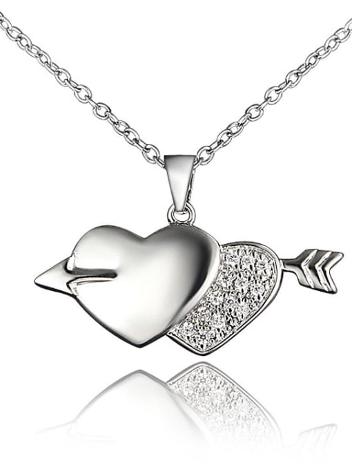 White Gold Creative Double Heart Shaped Zircon Necklace
