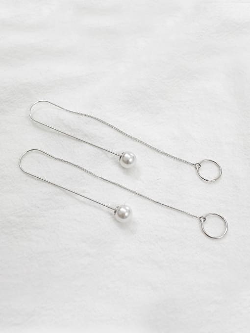 DAKA Simple White Artificial Pearl Little Hollow Round Silver Line Earrings 0