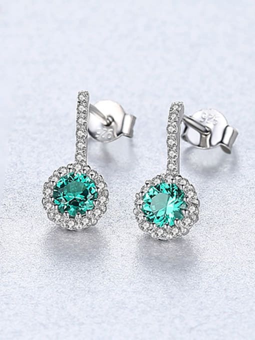 Green 925 Sterling Silver With Cubic Zirconia Cute Round Stud Earrings