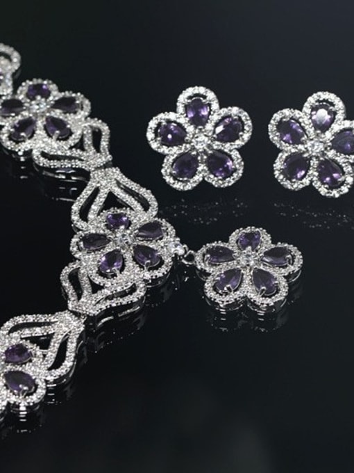 Purple Flower Shaped Zircon Two Pieces Jewelry Set
