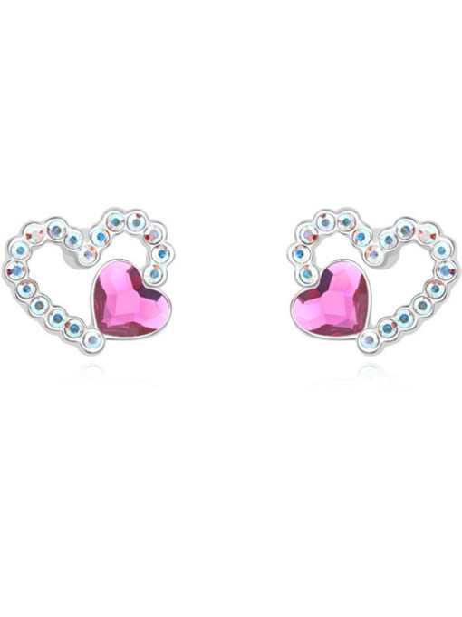 pink Tiny Heart austrian Crystals Alloy Stud Earrings