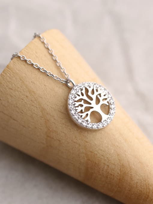 Dan 925 Sterling Silver With Cubic Zirconia Simplistic Wishing tree round card Necklaces 2