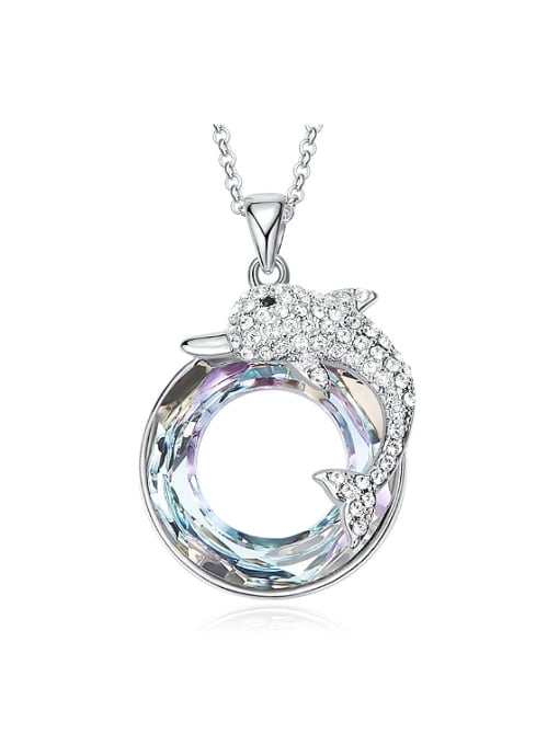 CEIDAI Fashion Hollow Round Little Dolphin austrian Crystals Copper Necklace 0