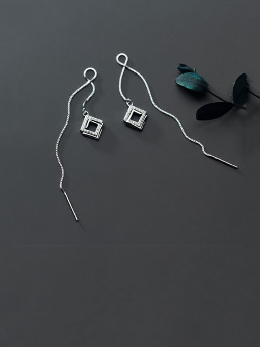 Rosh 925 Sterling Silver With Platinum Plated Simplistic Geometric Threader Earrings 0