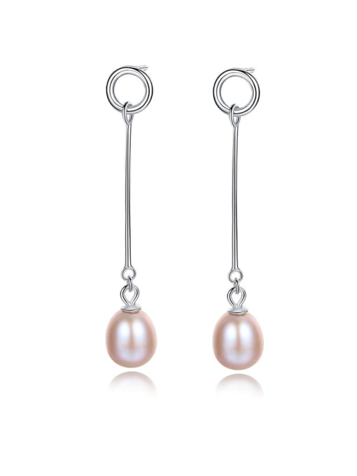 CCUI 925 Sterling Silver With Artificial Pearl  Simplistic Oval Long section Drop Earrings 0