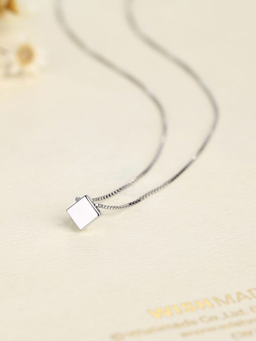 One Silver White Square Necklace 2