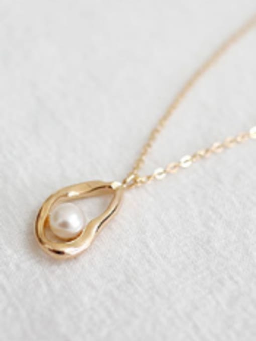 Gold Simple White Freshwater Pearl Smooth Silver Necklace