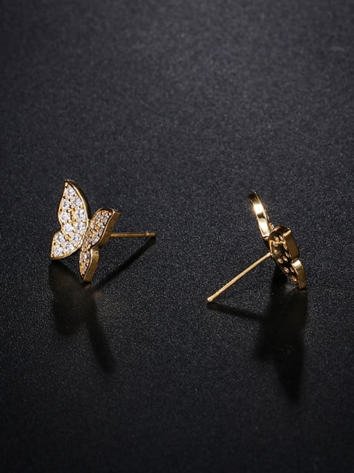 Mo Hai Copper With Cubic Zirconia Cute Butterfly Stud Earrings 2