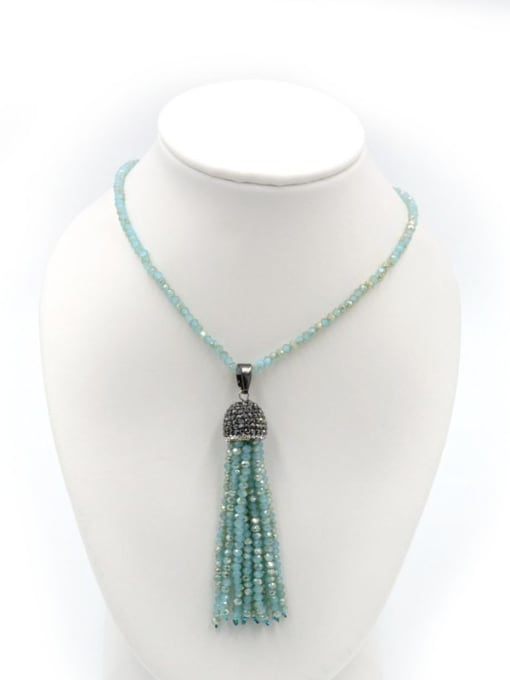 Green Simple Tassels Natural Crystal Beads Sweater Chain