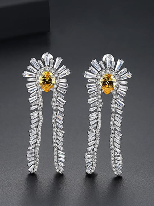 Platinum-T02B26 Copper With  Cubic Zirconia Luxury Flower Stud Earrings