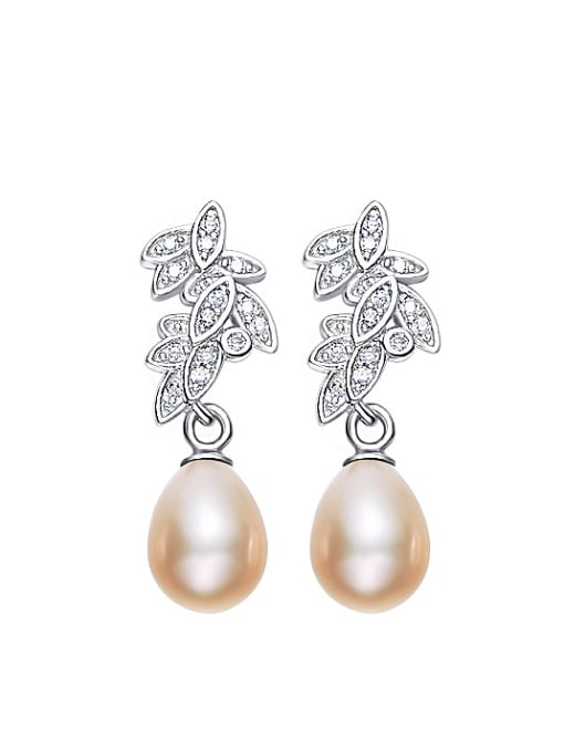 Yellow Fashion Leaves-stack Freshwater Pearl Stud Earrings