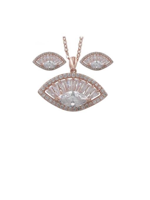 rose Copper With Cubic Zirconia  Fashion Scallop Shape  Earrings And Necklaces 2 Piece Jewelry Set