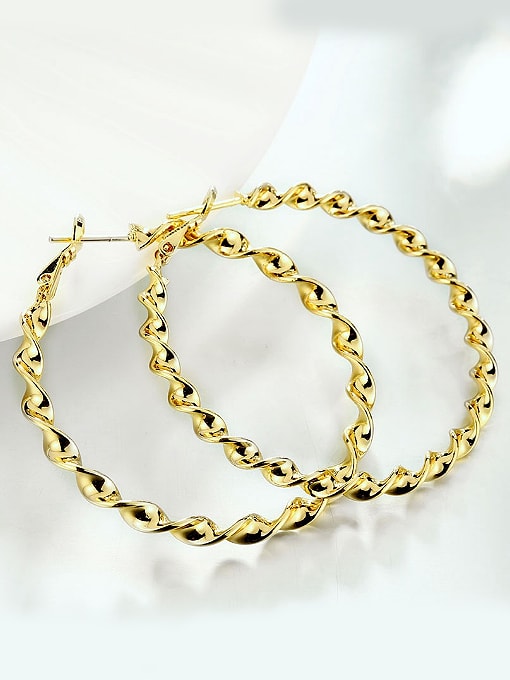 OUXI Simple Gold Plated Wave Hoop Earrings 2
