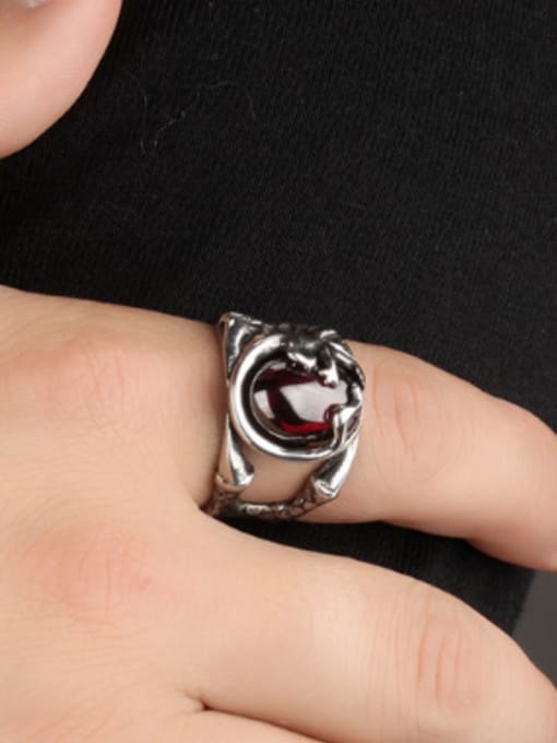 Open Sky Punk style Personalized Lizard Red Stone Titanium Ring 1