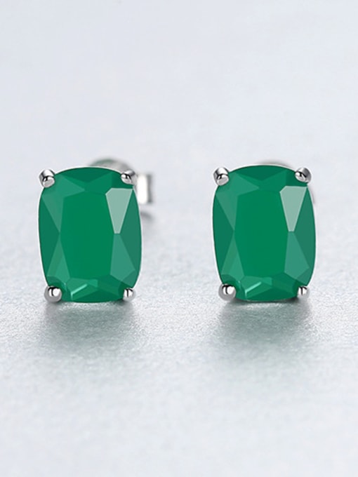 green 925 Sterling Silver With Platinum Plated Simplistic Square Stud Earrings