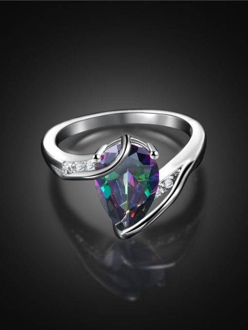 Platinum Colorful Platinum Plated Water Drop Glass Stone Ring