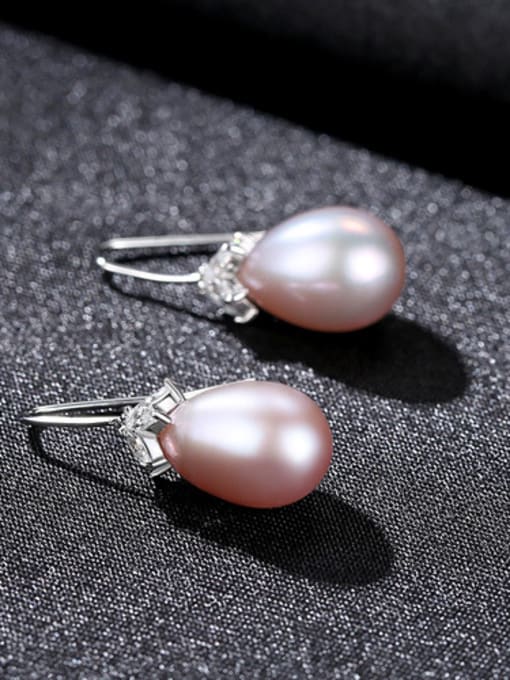 Purple Pure silver with 3A zircon natural freshwater pearl studs