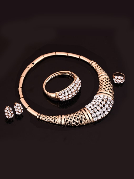 BESTIE Alloy Imitation-gold Plated Fashion Rhinestone Grid-shaped Four Pieces Jewelry Set 1