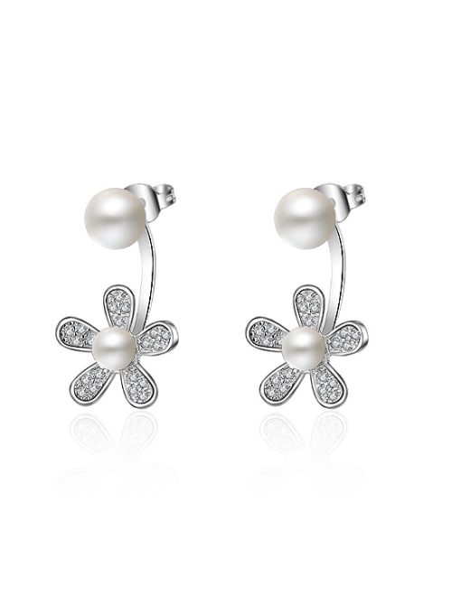 AI Fei Er Fashion Imitation Pearls Shiny Flower Stud Earrings 0