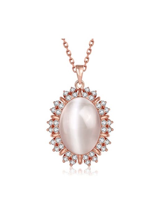 Rose Gold Fashion Oval Opal Rhinestones Necklace