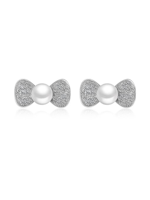 AI Fei Er Personalized Imitation Pearl Cubic Zirconias Bowknot Stud Earrings 0