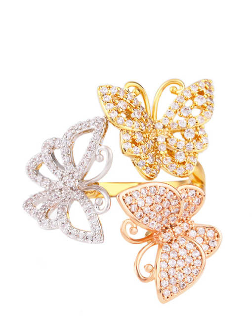 CC Copper With  Cubic Zirconia Trendy Flower Statement Rings 2