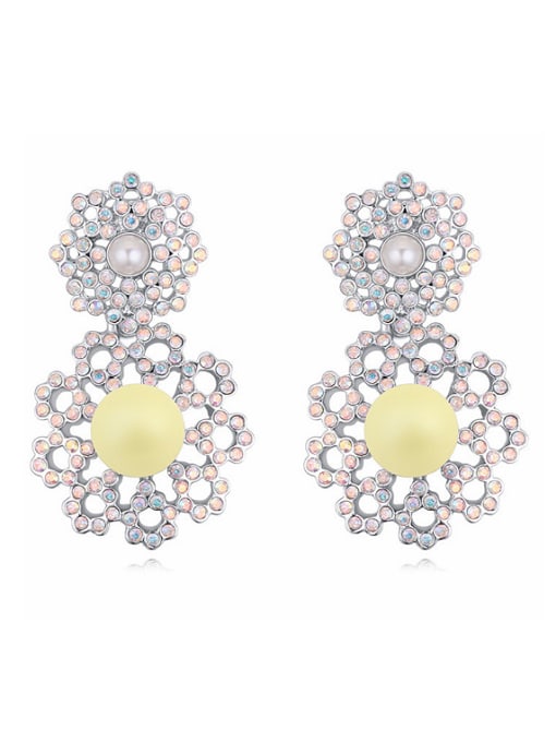 yellow Exaggerated Imitation Pearls Tiny Cubic Crystals-covered Alloy Stud Earrings