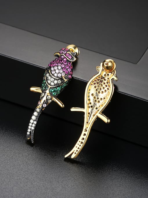 BLING SU Copper With Gold Plated Personality Colorful bird Cluster Earrings 1