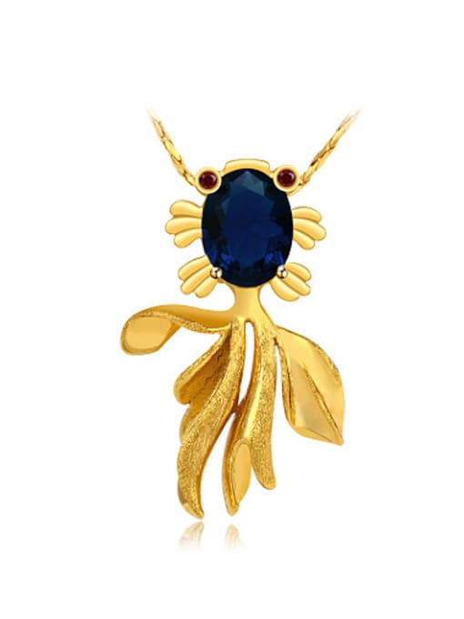Blue Copper Alloy 24K Gold Plated Retro style Goldfish Zircon Necklace