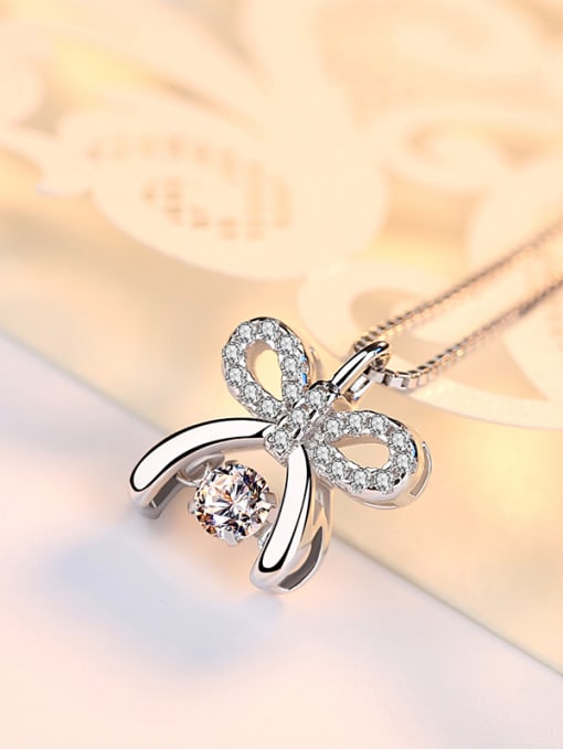 Peng Yuan Fashion Little Bow Rotatable Zircon 925 Silver Single Pendant 1