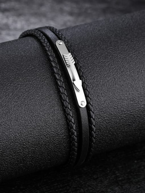 Open Sky Simple Multi-band Black Artificial Leather Little Arrow Bracelet 2