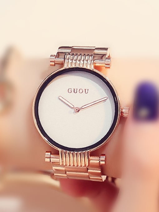 White GUOU Brand Simple Rose Gold Plated Numberless Watch