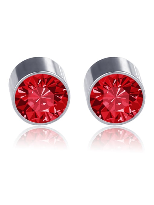 Magnet Big Red Diamond Stainless Steel With Silver Plated Simplistic Geometric Stud Earrings