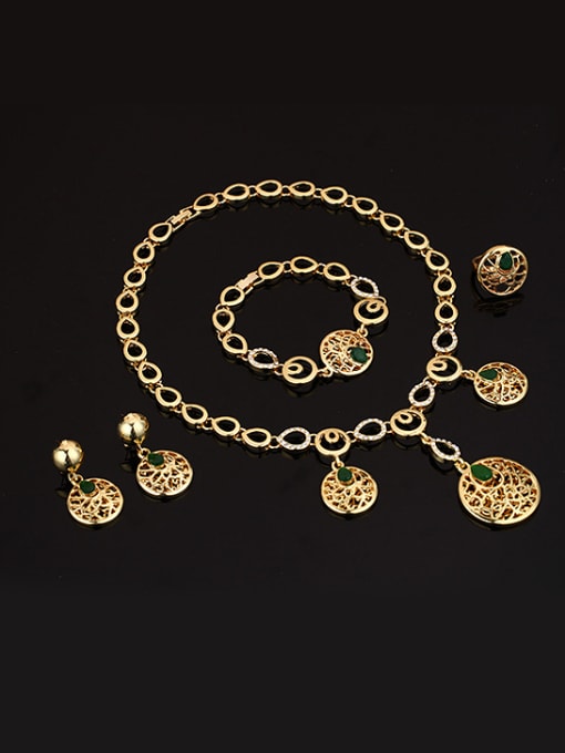 BESTIE Alloy Imitation-gold Plated Vintage style Artificial Stone Hollow Round shaped Four Pieces Jewelry Set 1
