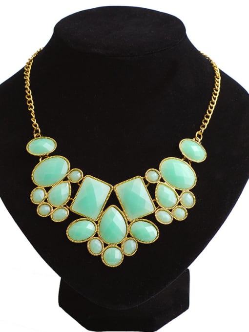 green Exaggerated Geometrical Resin Gold Plated Alloy Necklace